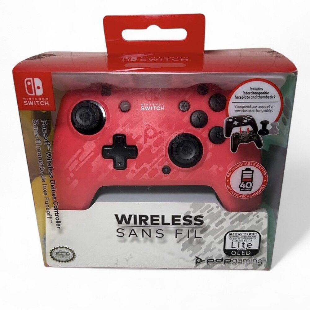 NSW - PDP FACEOFF WIRELESS DELUXE CONTROLLER (PINK CAMO)